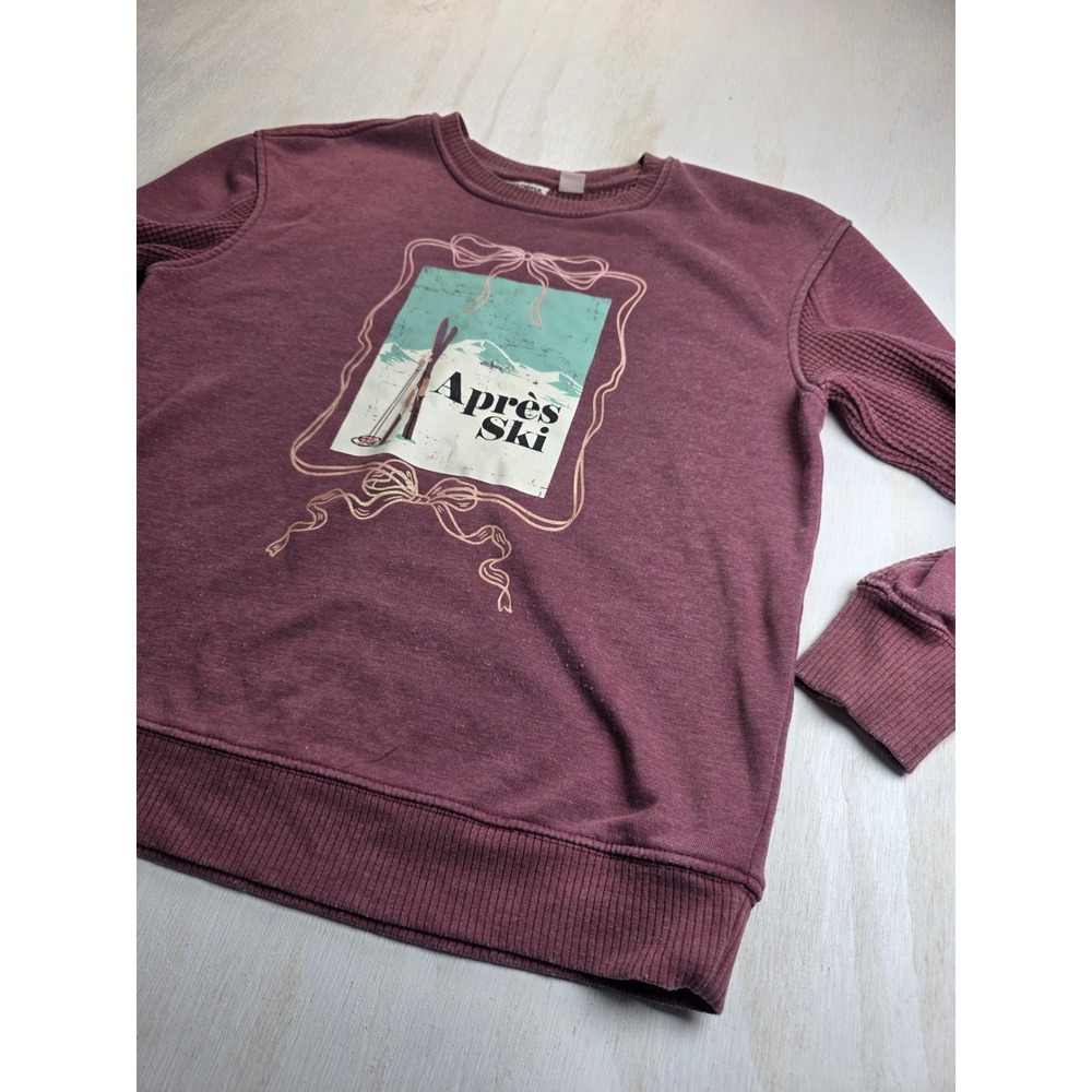 Colorful Planet Kids Apres Ski Sweatshirt Maroon Burgundy Graphic Pullover L 12